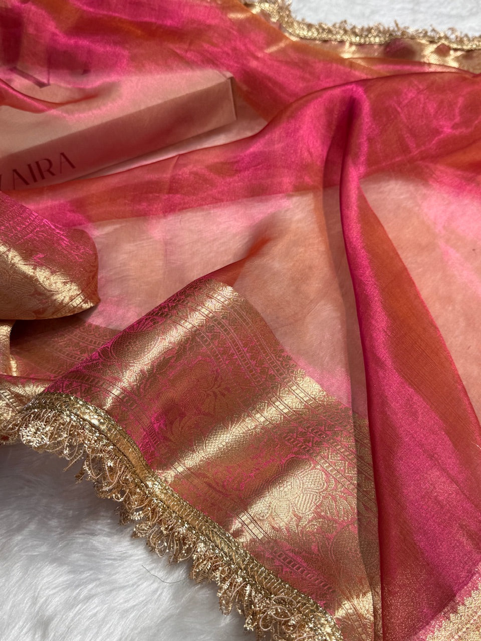 Pinkish Gold Pure Tissue Silk Saree with Gota Patti PTGP-16