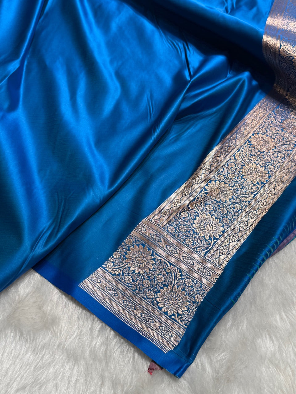 Baby Pink with Royal Blue Booti Satin Katan Silk saree SK29