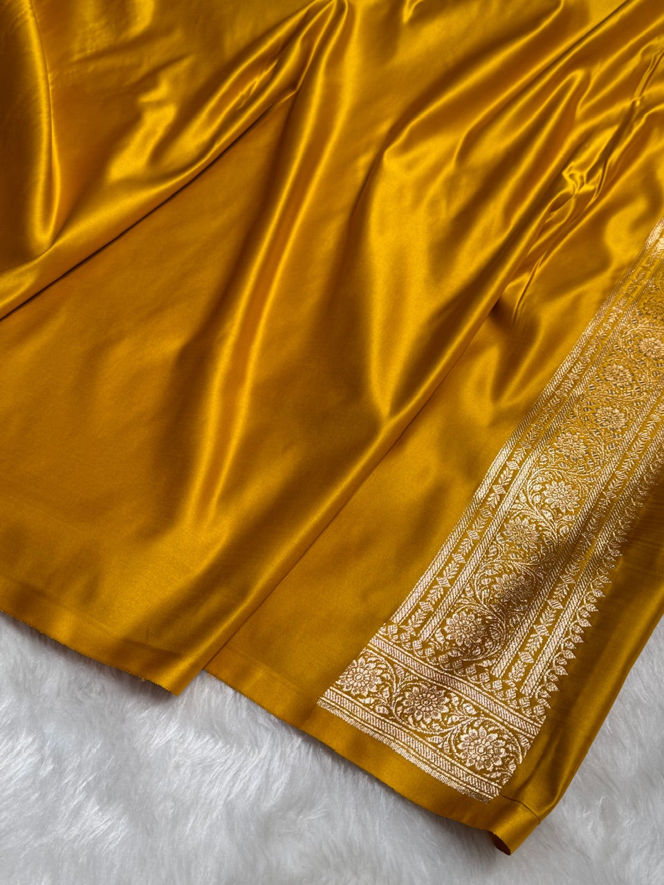 Nile Blue with Mustard Floral Boota Satin Katan Silk saree SK27