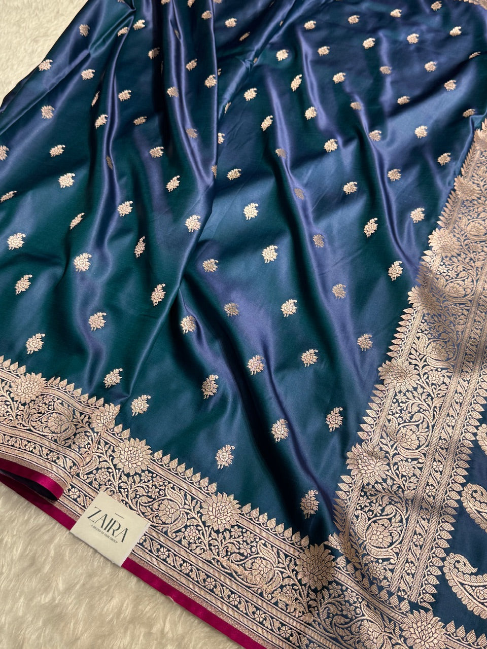Nile Blue Booti Mashru Silk Banarasi Saree