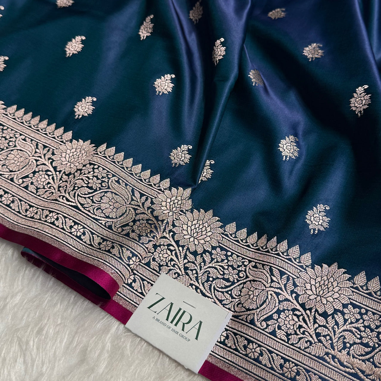 Nile Blue Booti Mashru Silk Banarasi Saree