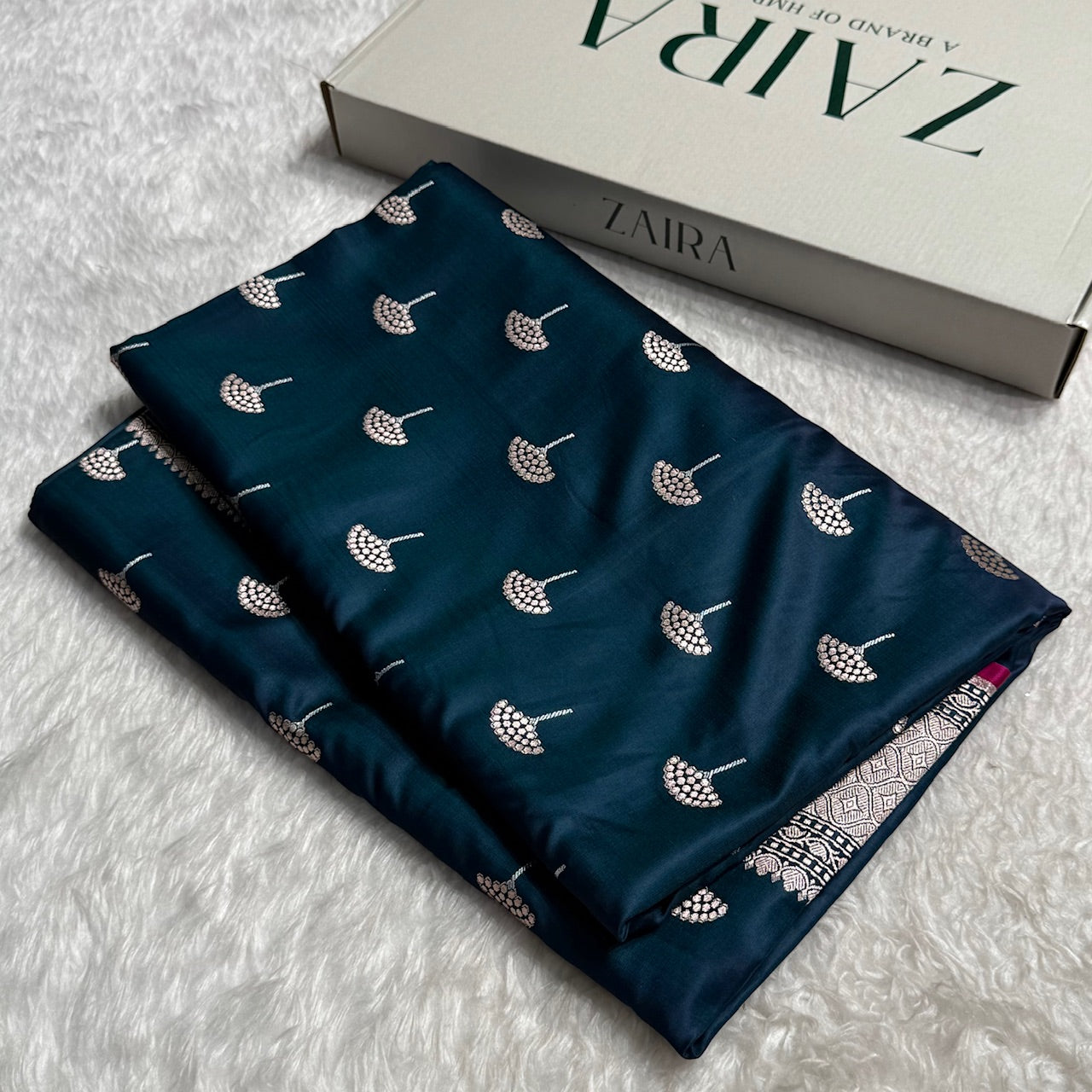 Blue Charcoal floral Motif Mashru Silk Saree