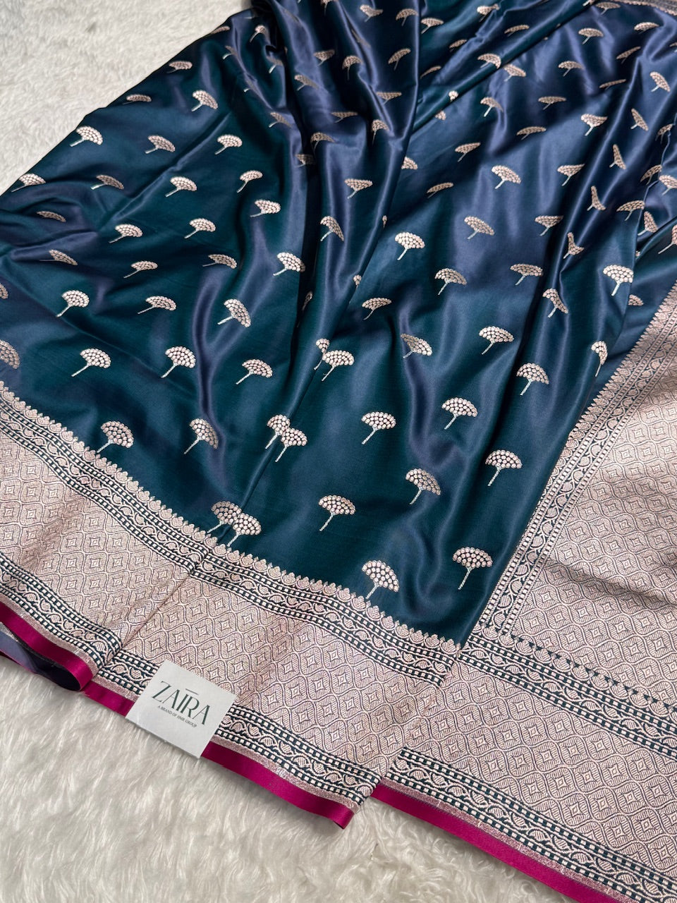 Blue Charcoal floral Motif Mashru Silk Saree