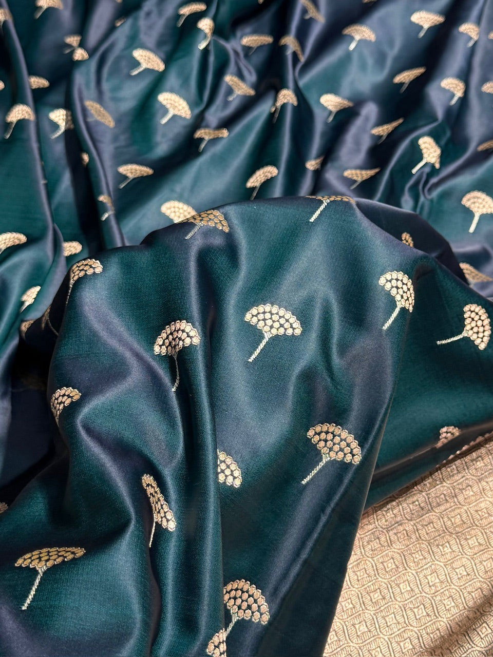 Blue Charcoal floral Motif Mashru Silk Saree