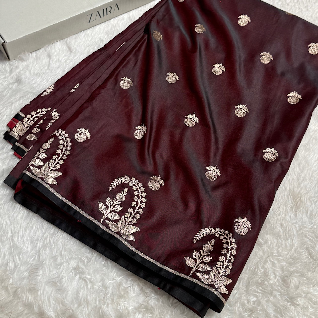 Cocoa Bean Booti Mashru Silk Saree