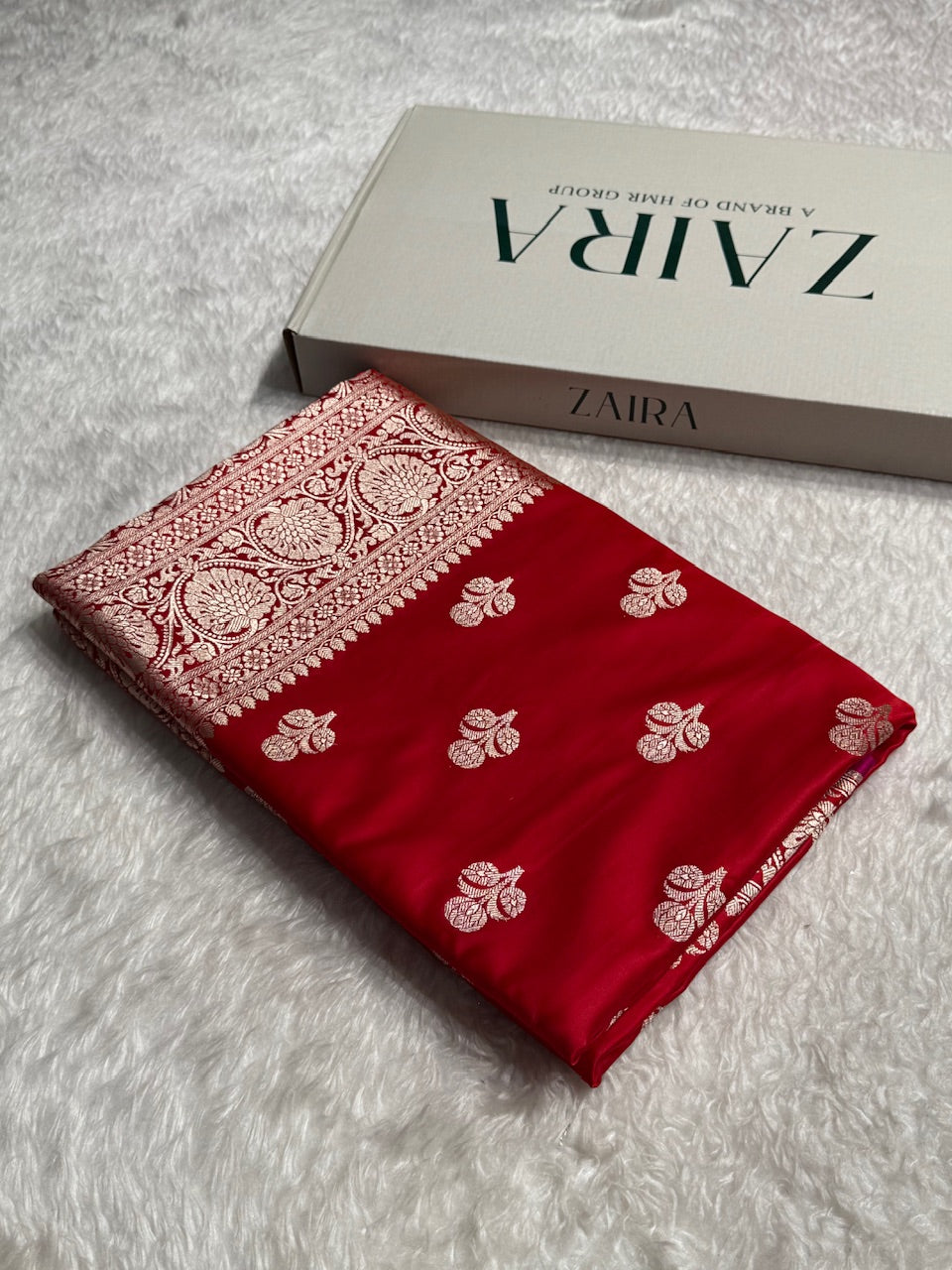 Red Booti Mashru Silk Banarasi Saree