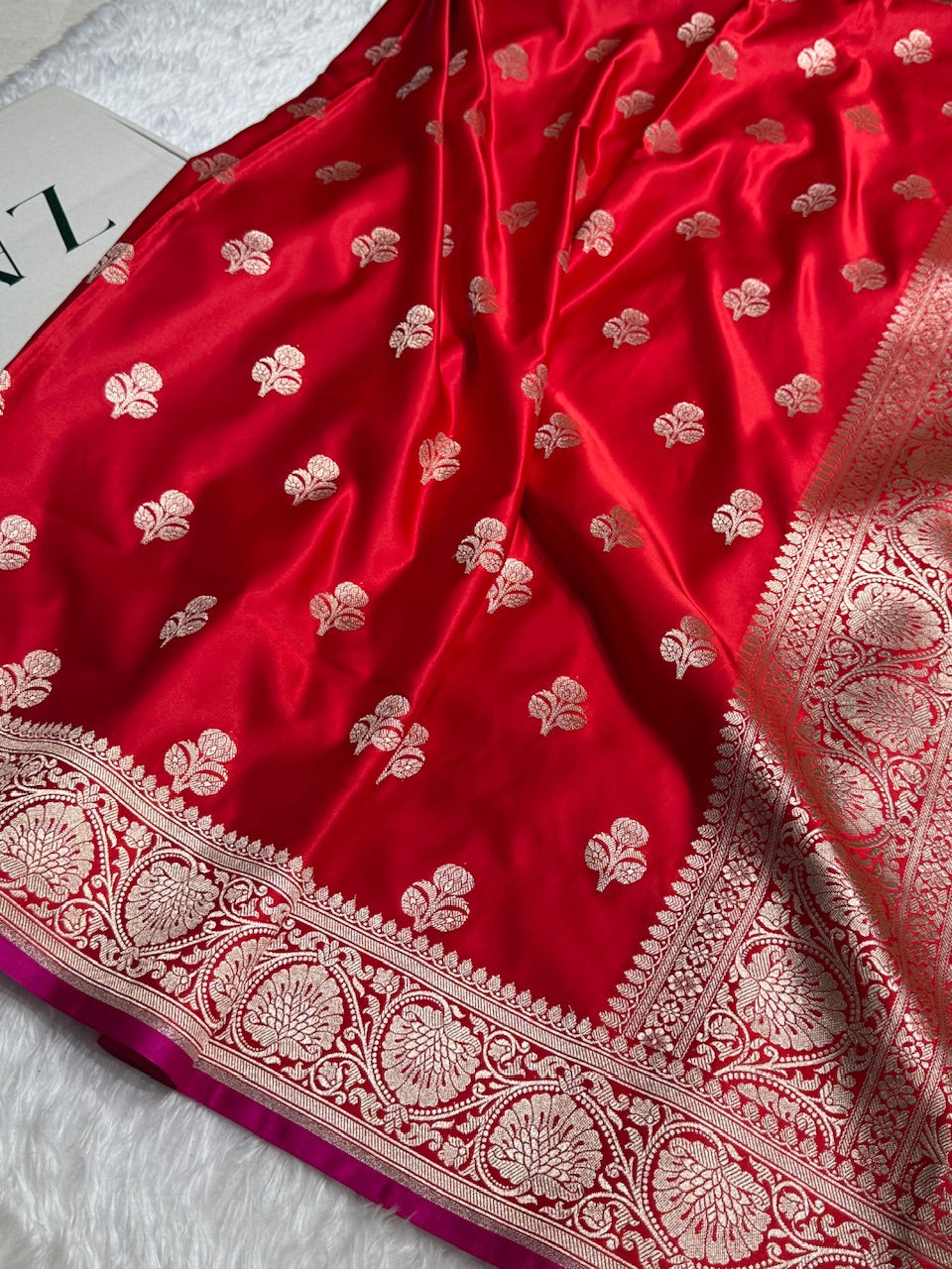Red Booti Mashru Silk Banarasi Saree