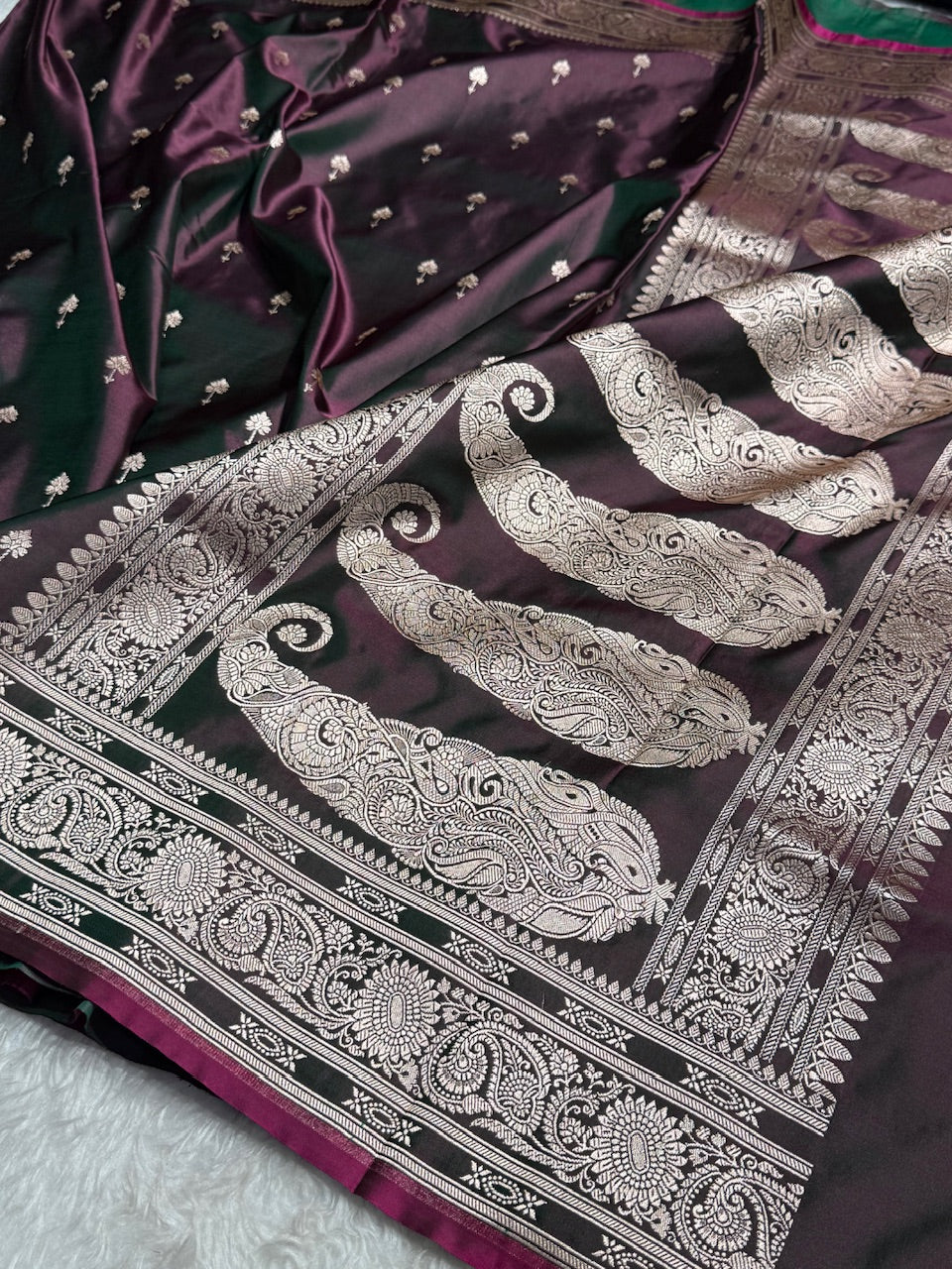 Chocolate Booti Mashru Silk Saree