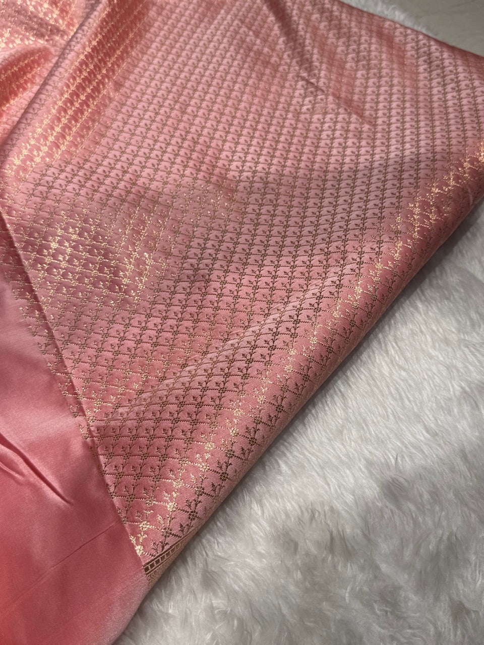 Baby Pink Booti Katan Silk with Green Border Edge and Brocade Blouse SK09