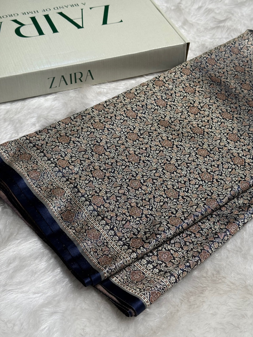 Navy Blue Jamawar Tanchoi Katan Silk Saree SKTM-14