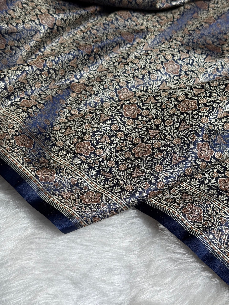 Navy Blue Jamawar Tanchoi Katan Silk Saree SKTM-14