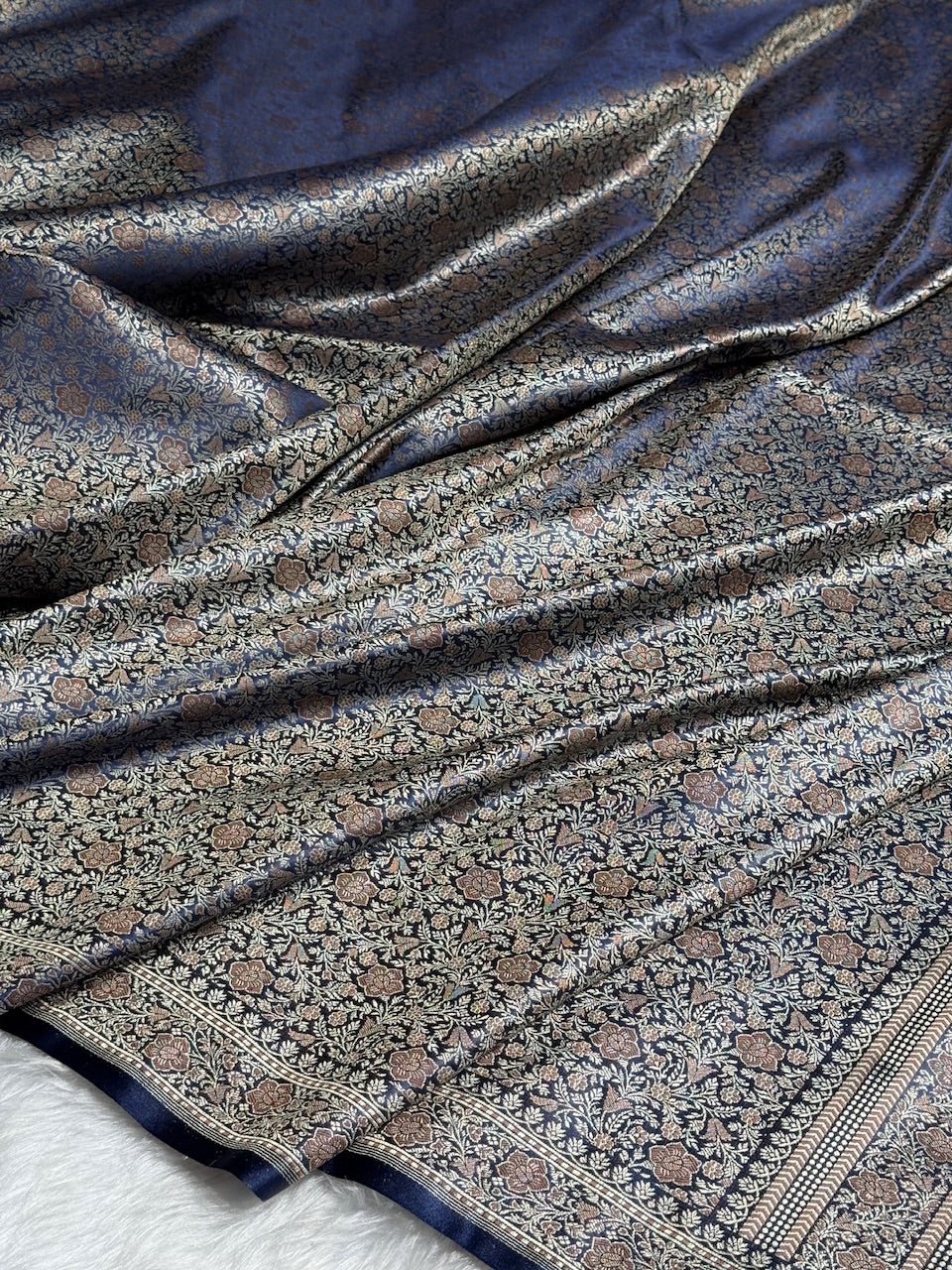 Navy Blue Jamawar Tanchoi Katan Silk Saree SKTM-14