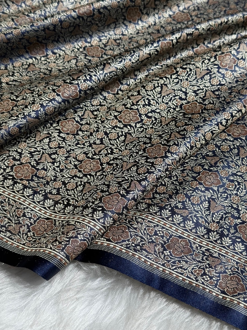Navy Blue Jamawar Tanchoi Katan Silk Saree SKTM-14