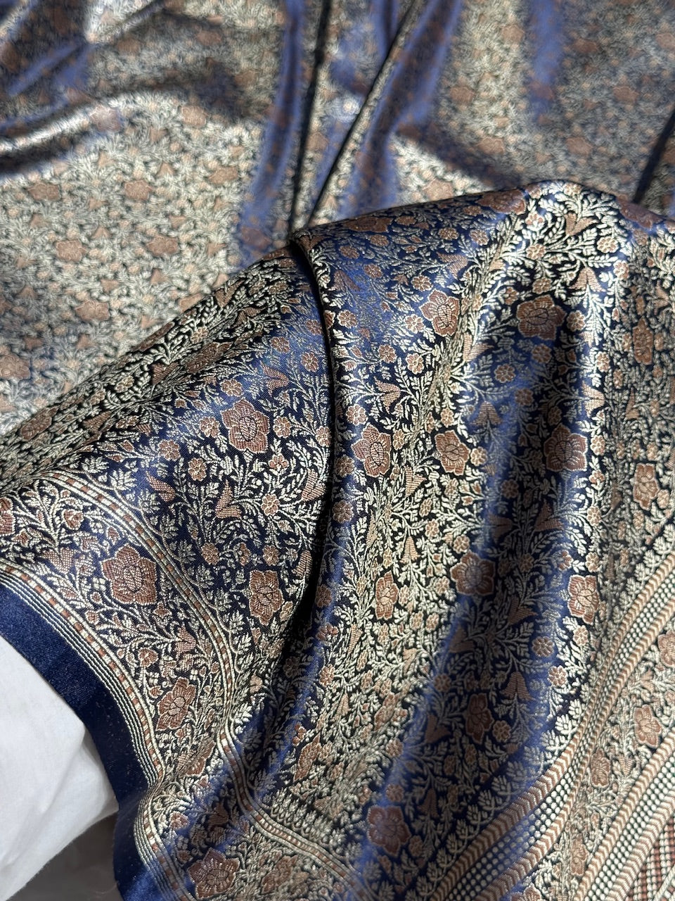 Navy Blue Jamawar Tanchoi Katan Silk Saree SKTM-14