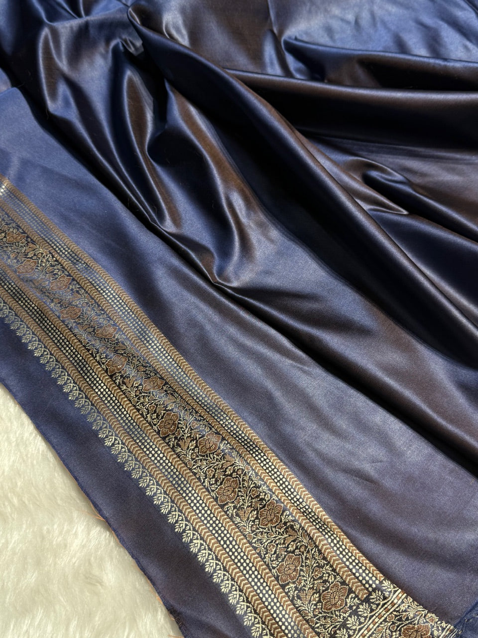 Navy Blue Jamawar Tanchoi Katan Silk Saree SKTM-14
