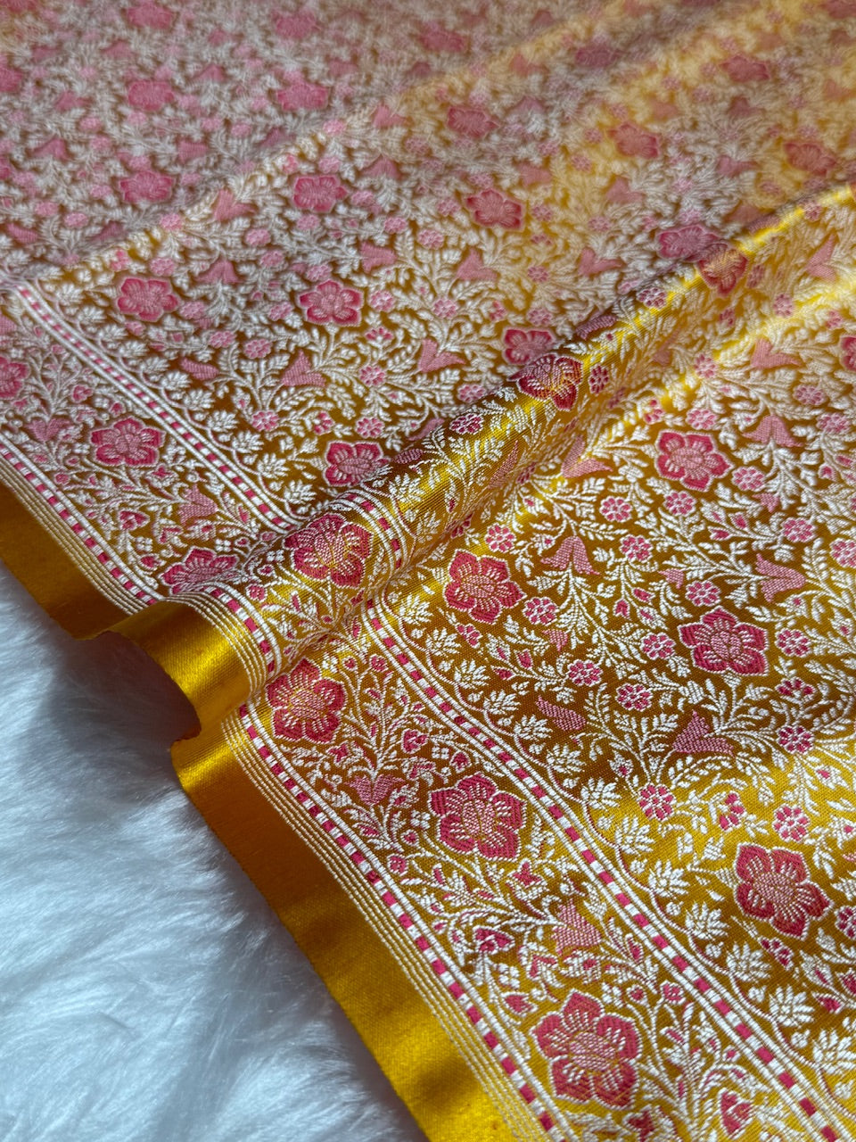 Yellow Jamawar Tanchoi Katan Silk Saree SKTM-14