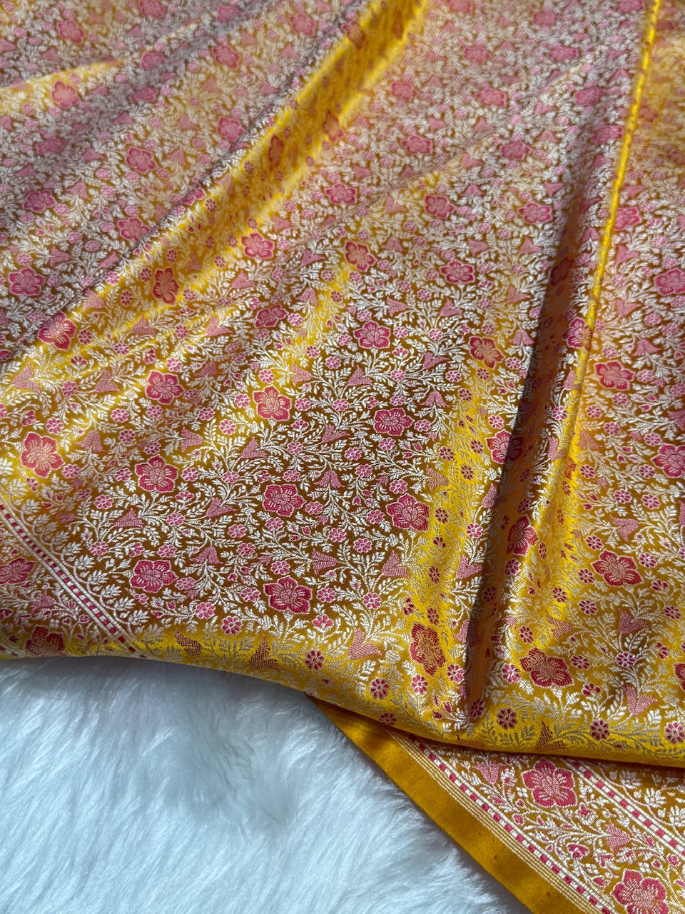 Yellow Jamawar Tanchoi Katan Silk Saree SKTM-14