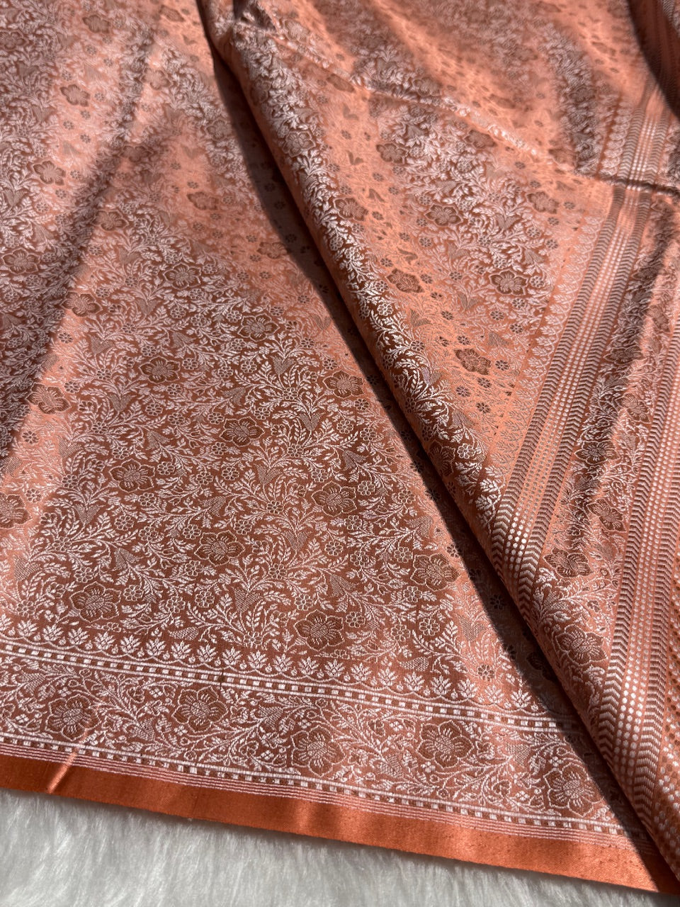 Peach Jamawar Tanchoi Katan Silk Saree SKTM-14