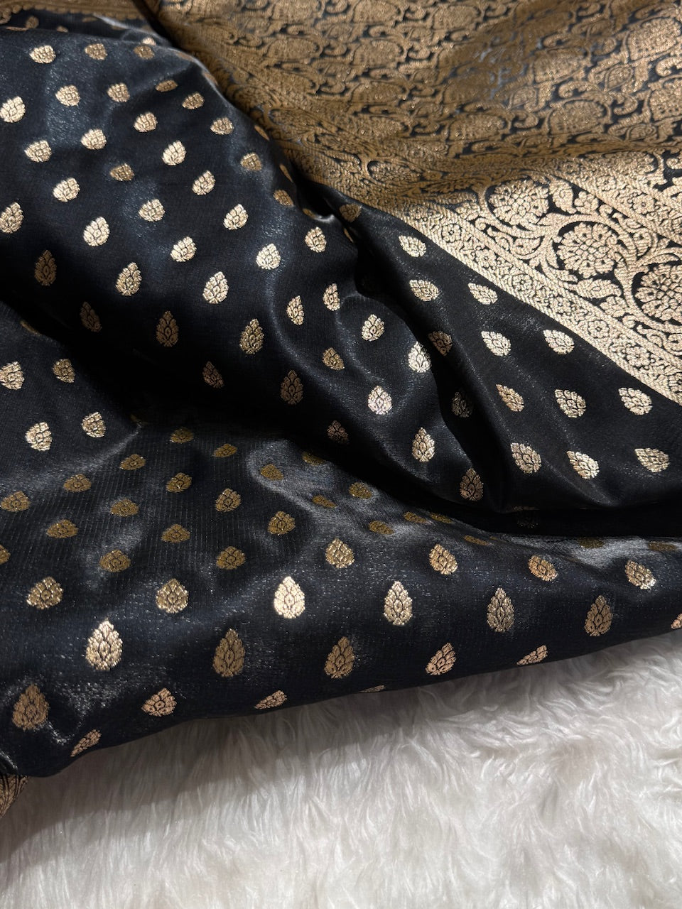 Satin Silk Booti in Black With Gota Patti