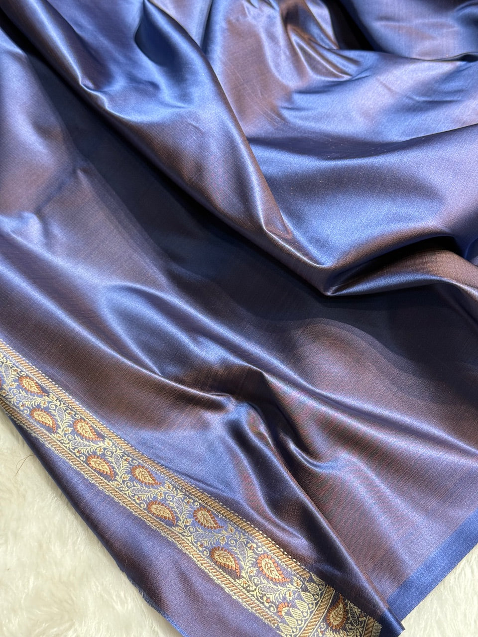 Royal Blue Jamawar Tanchoi Katan Silk Saree SKTM-15