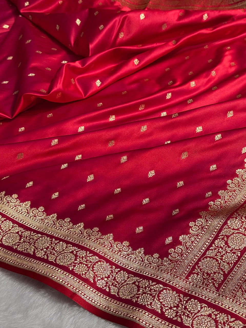 Red Booti Pattern Satin Katan Silk Saree SK51