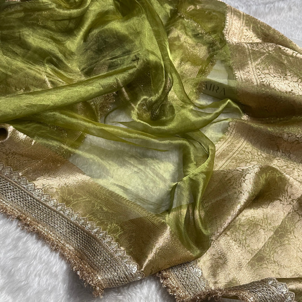 Mehandi Shade Pure Tissue Silk Saree with Gotta Patti PTGP-03
