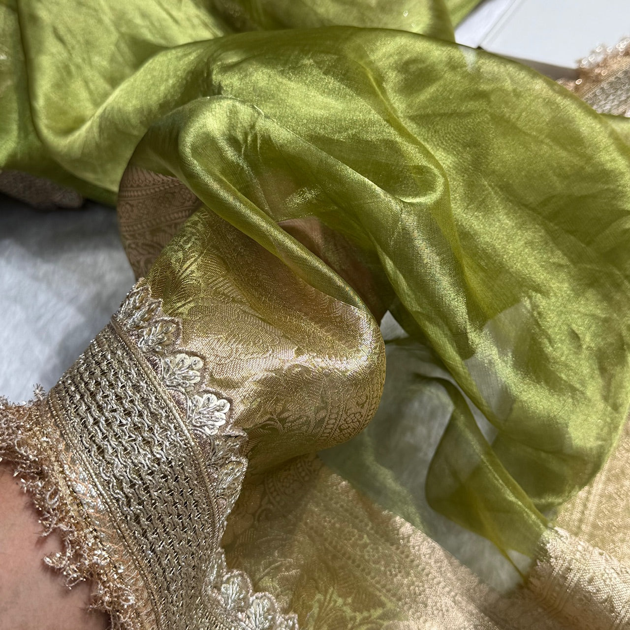 Mehandi Shade Pure Tissue Silk Saree with Gotta Patti PTGP-03
