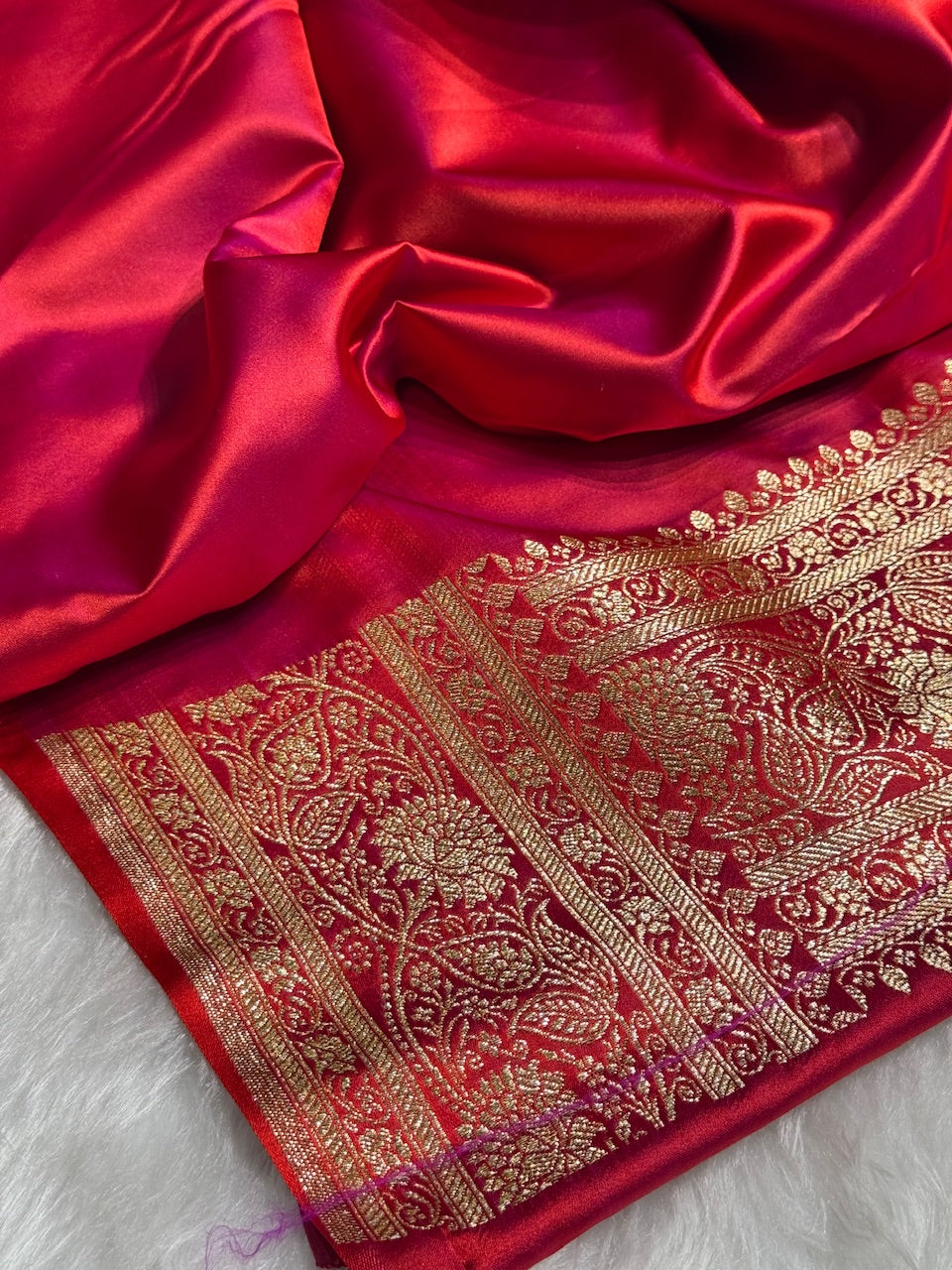 Red Booti Pattern Satin Katan Silk Saree SK53