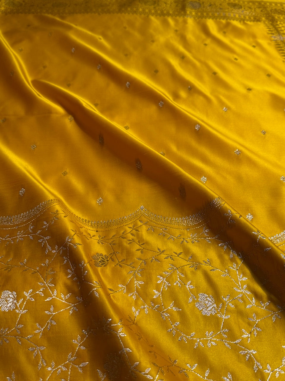 Yellow Banarasi Jaal Katan Silk Saree