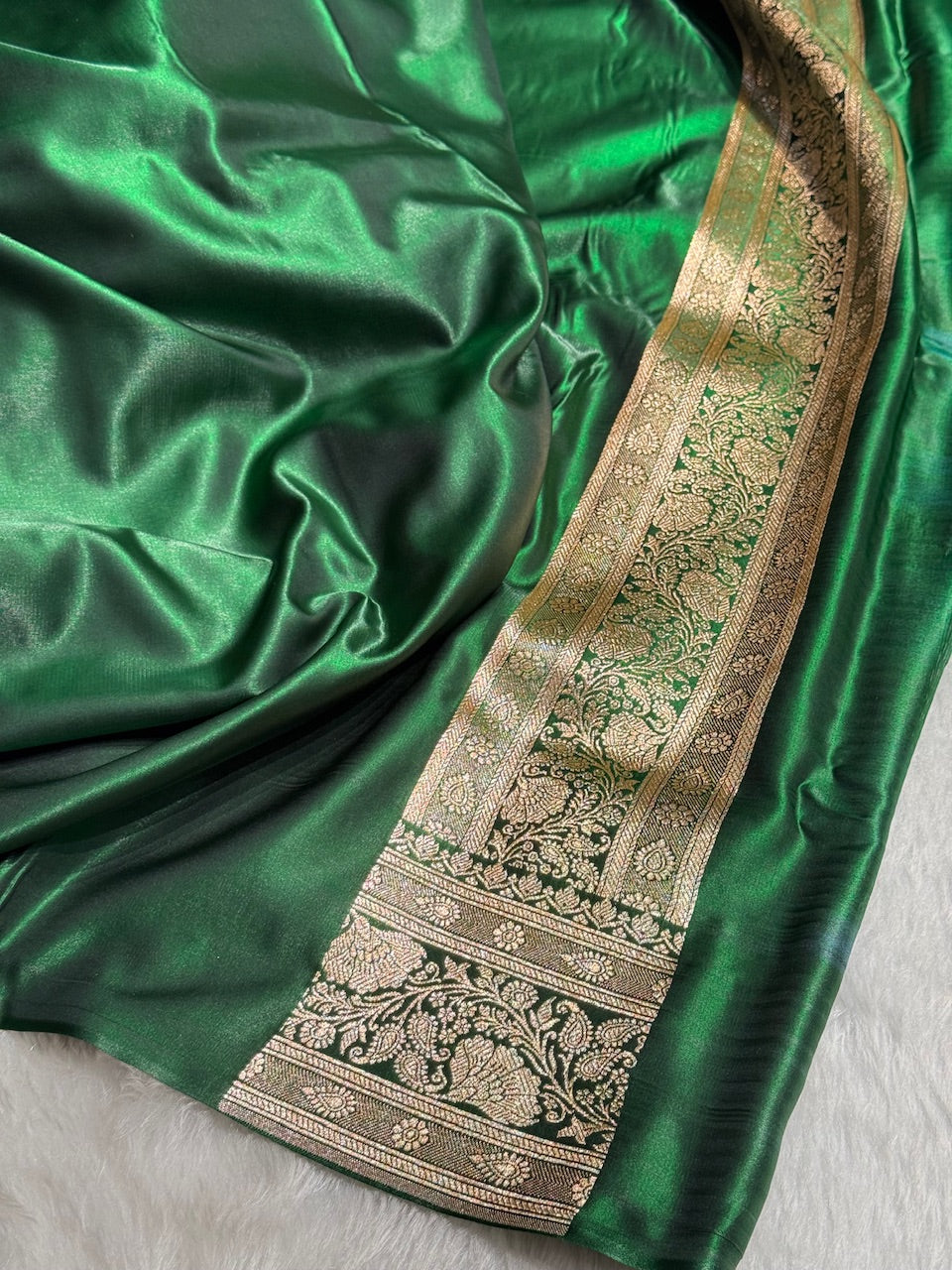 Satin Silk Saree Floral Boota in Bottle Green Shades SS26