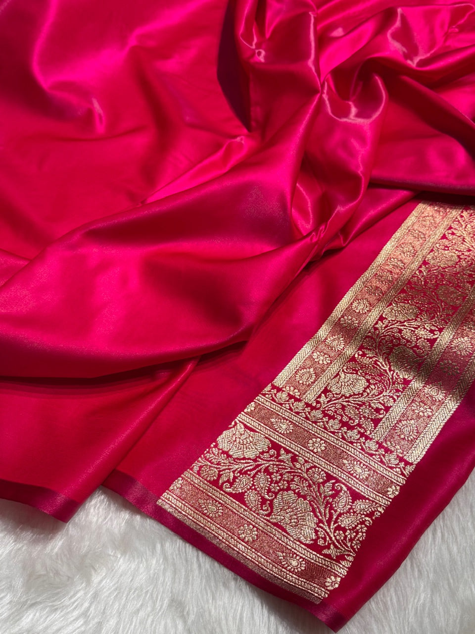 Satin Silk Saree Floral Boota in Rani Shades SS26