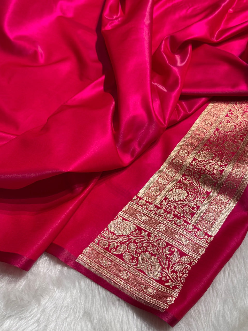 Satin Silk Saree Floral Boota in Rani Shades SS26