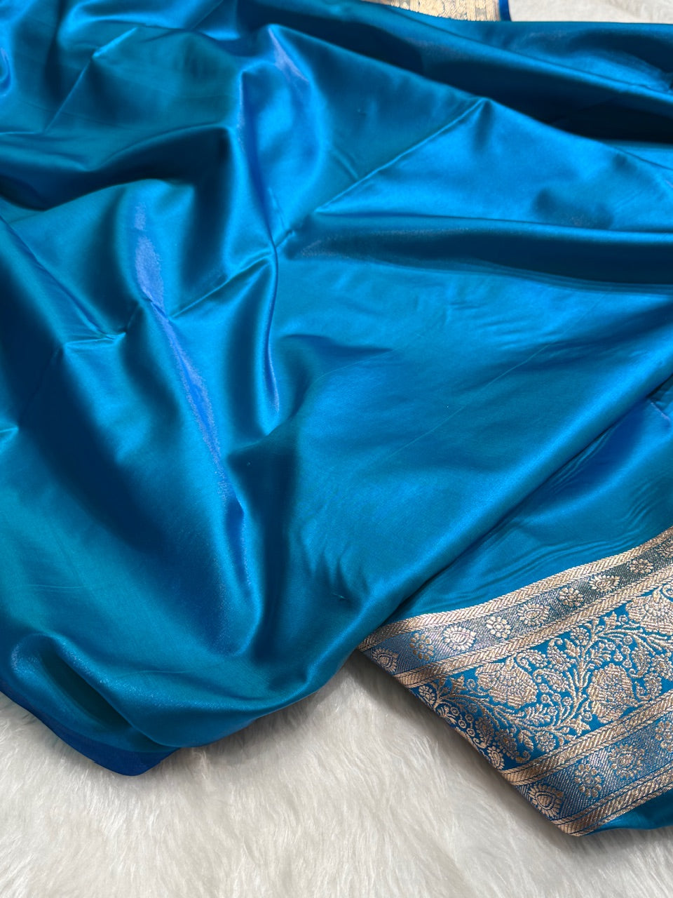 Satin Silk Saree Floral Boota in Firozy Shades SS26