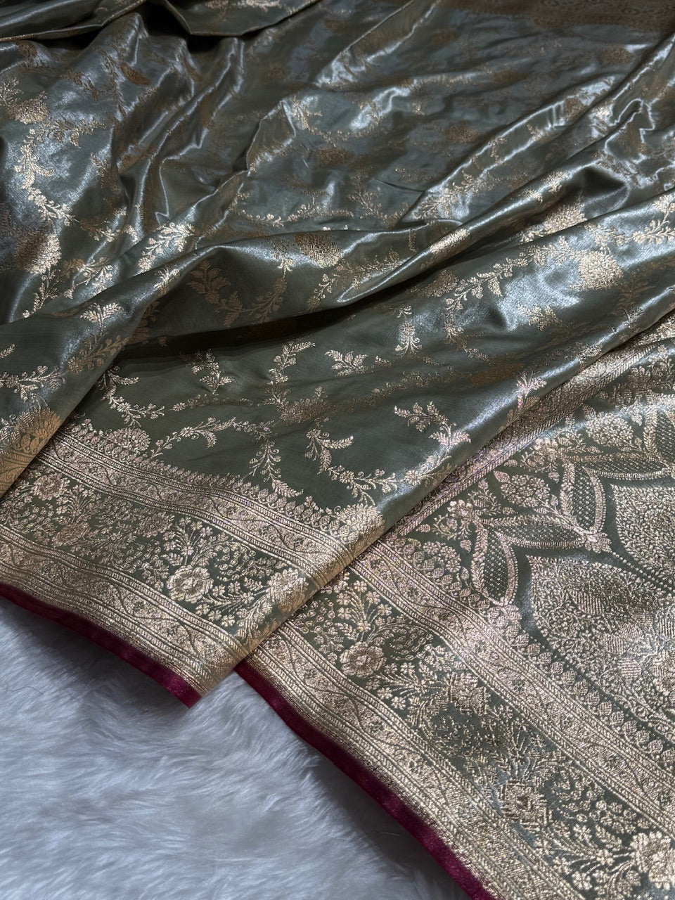Satin Silk Banarasi Jaal in Light Mehandi Shades SS14
