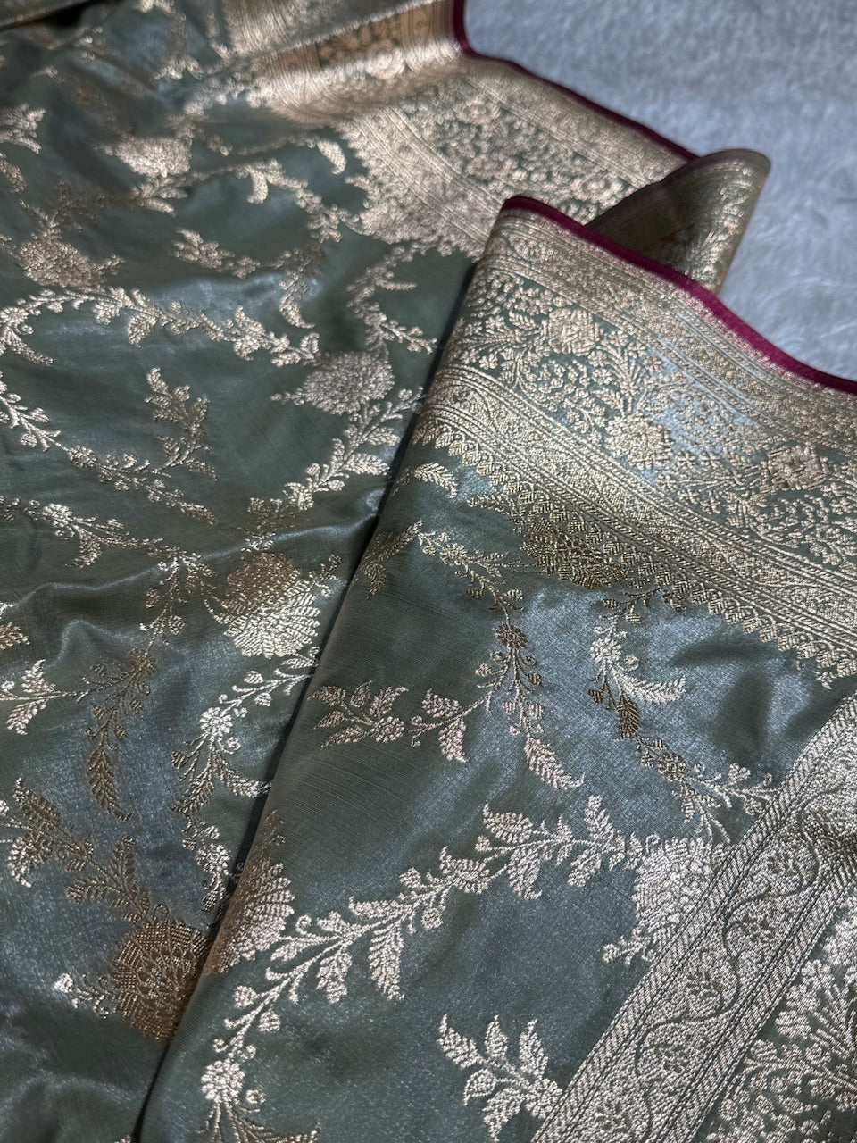 Satin Silk Banarasi Jaal in Light Mehandi Shades SS14