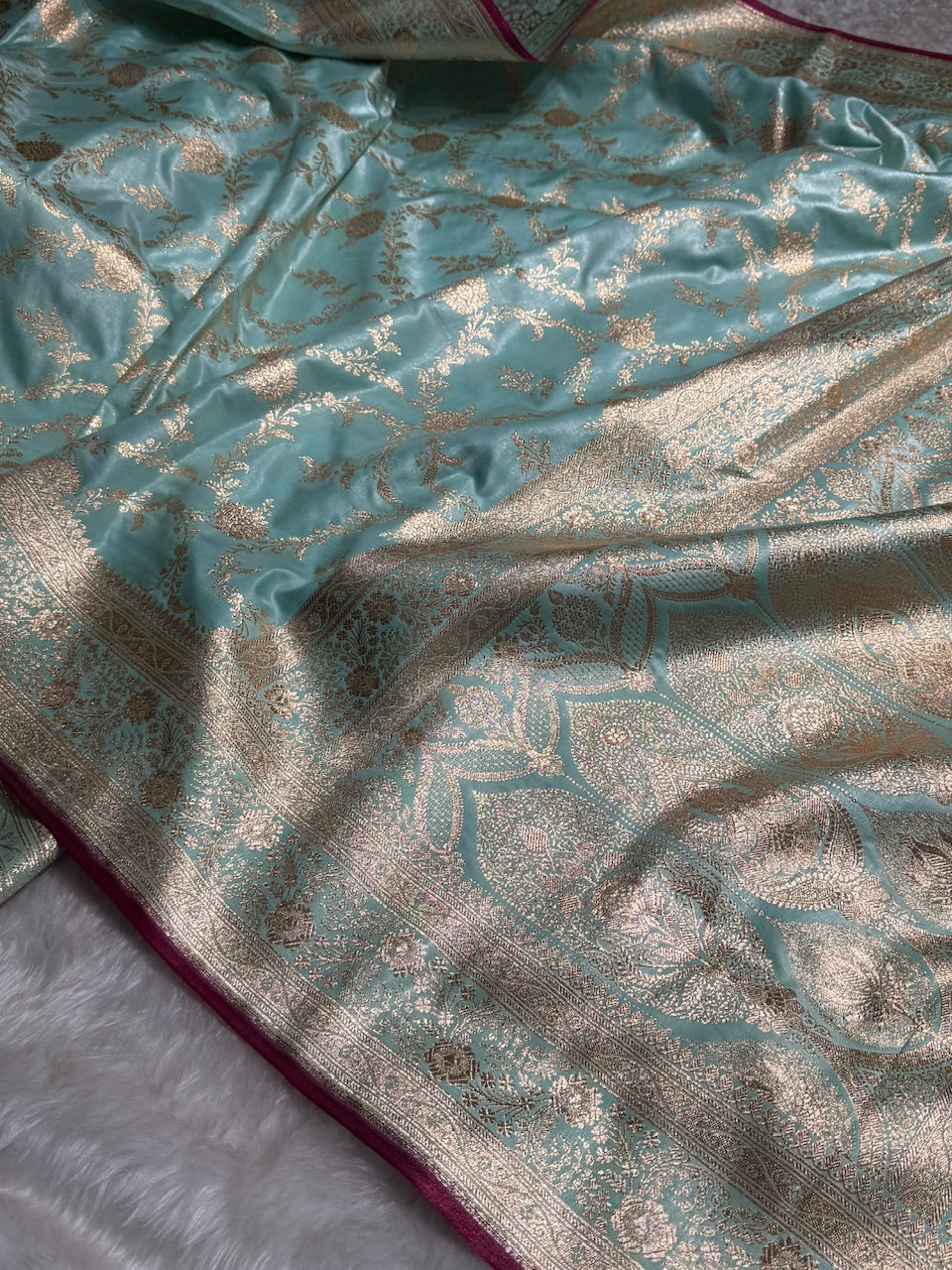 Satin Silk Banarasi Jaal in Sea Green Shades SS14