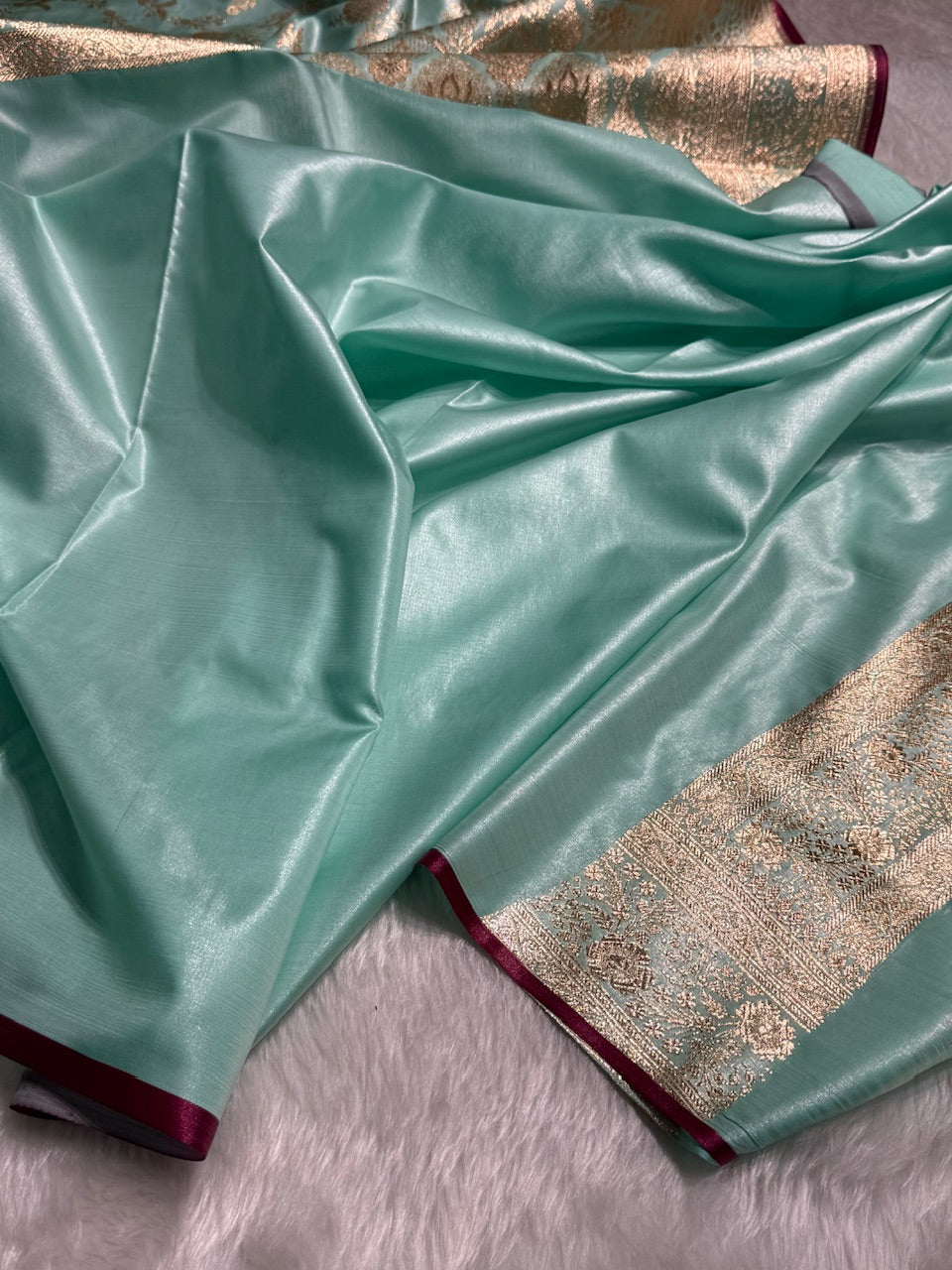 Satin Silk Banarasi Jaal in Sea Green Shades SS14