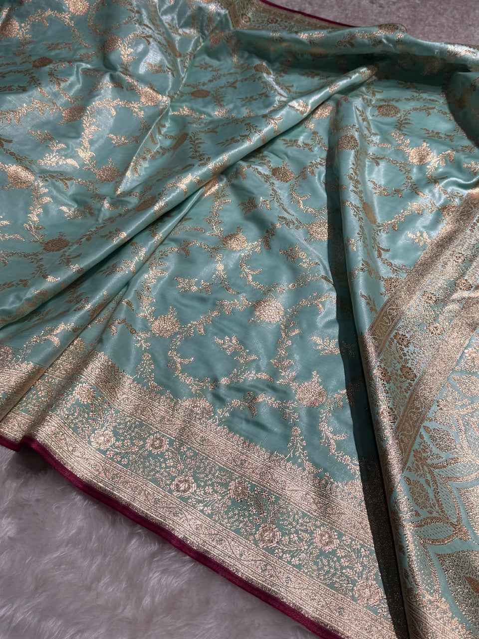 Satin Silk Banarasi Jaal in Sea Green Shades SS14