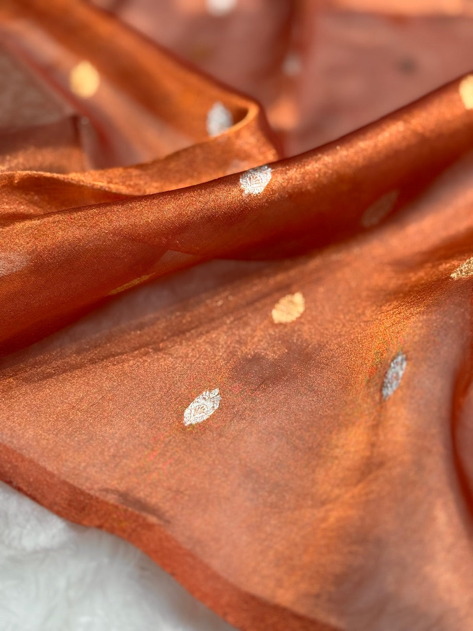 Rust Floral Shades Pure Tissue Handloom Silk Saree PT-29