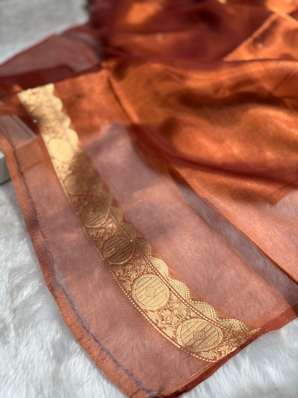 Rust Floral Shades Pure Tissue Handloom Silk Saree PT-29