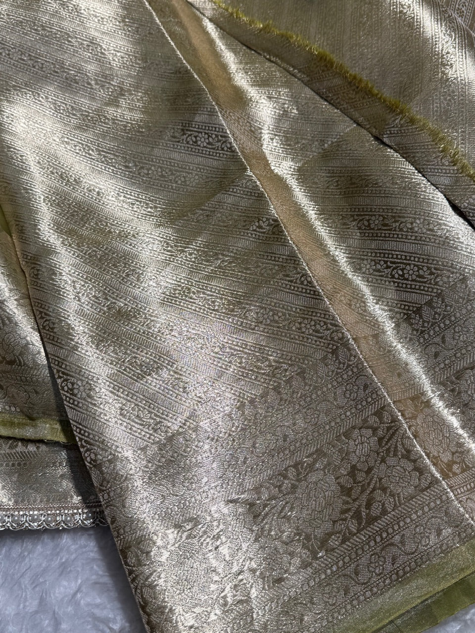 Olive Green Shades Pure Tissue Silk Saree with Brocade Blouse PT-08