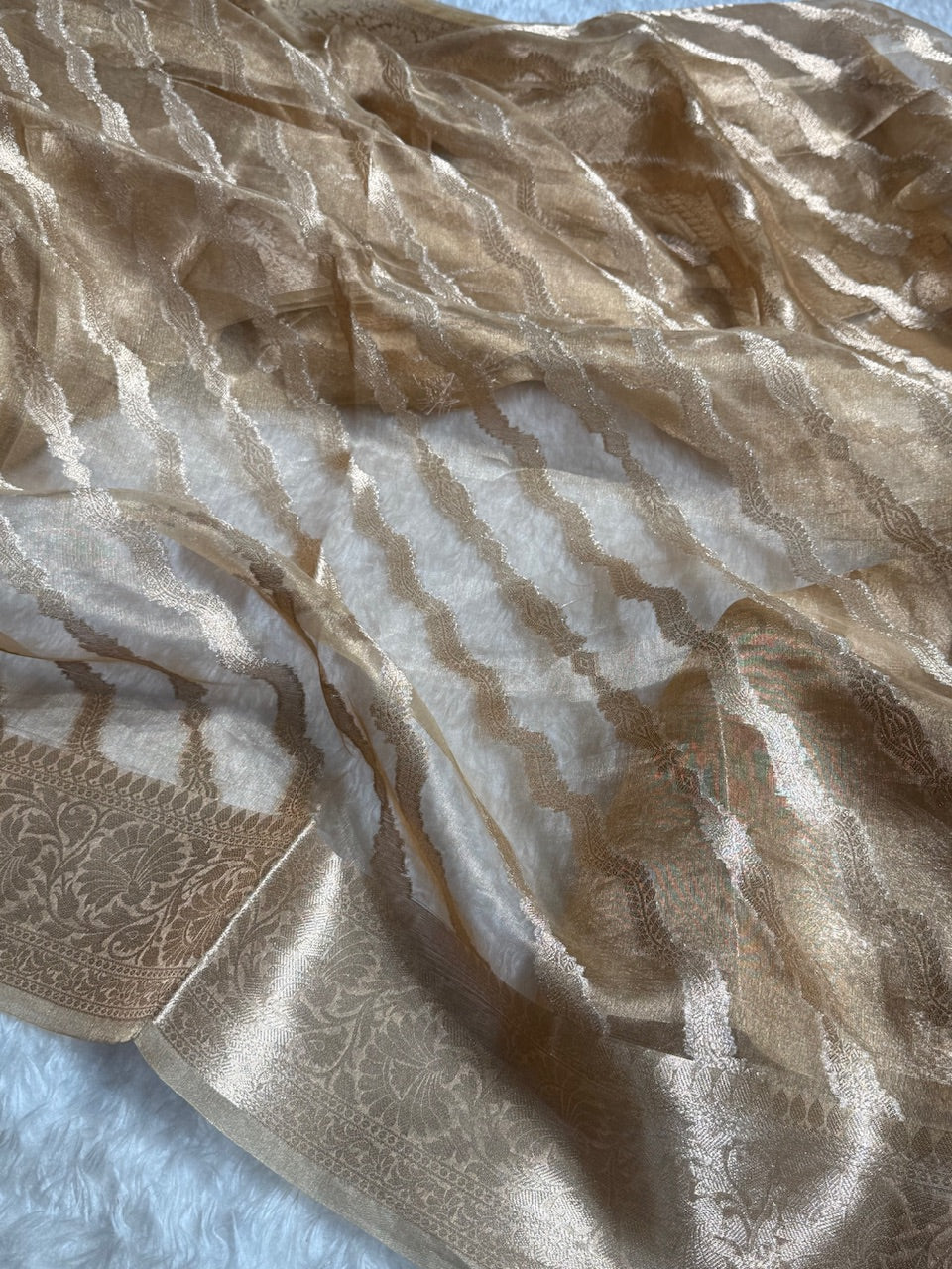 Cross Brown Shades Pure Tissue Silk Saree with Brocade Blouse PT-19