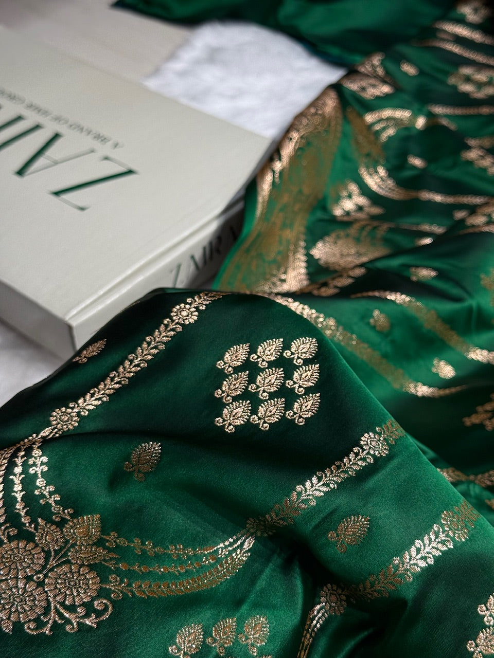 Bottle Green Floral Boota Pattern Satin Katan Silk saree SK39