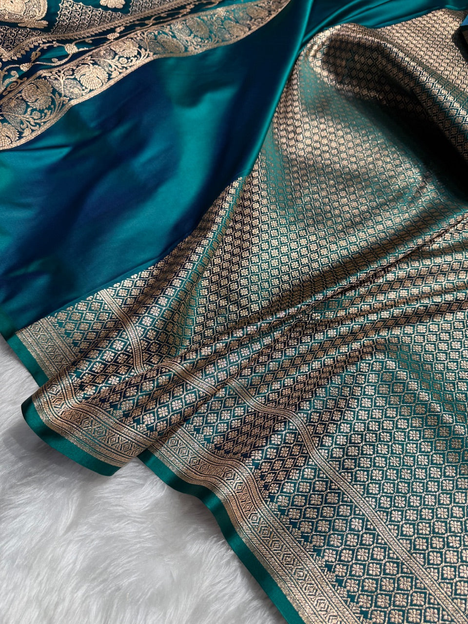 Peacock Floral Boota Pattern Satin Katan Silk saree SK39