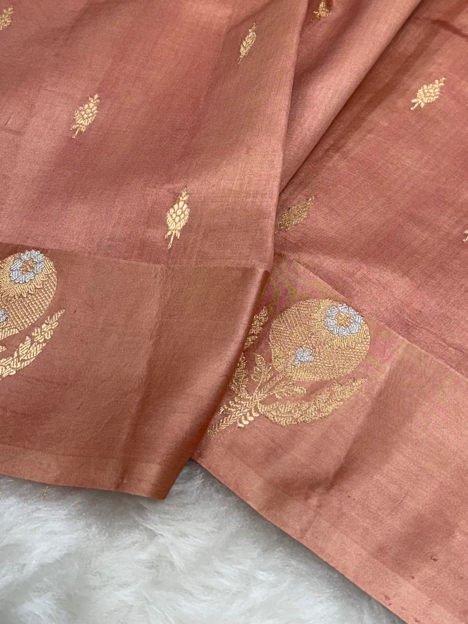 Dusty Peach Shades Meena Boota Handwoven Raw Mango Silk RM-23