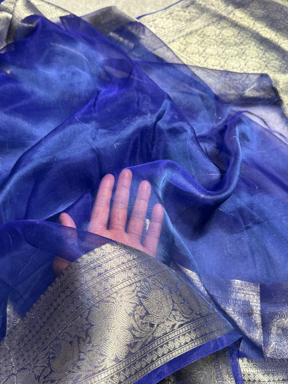 Night Blue Shades Pure Tissue Silk Saree with Brocade Blouse PT-11