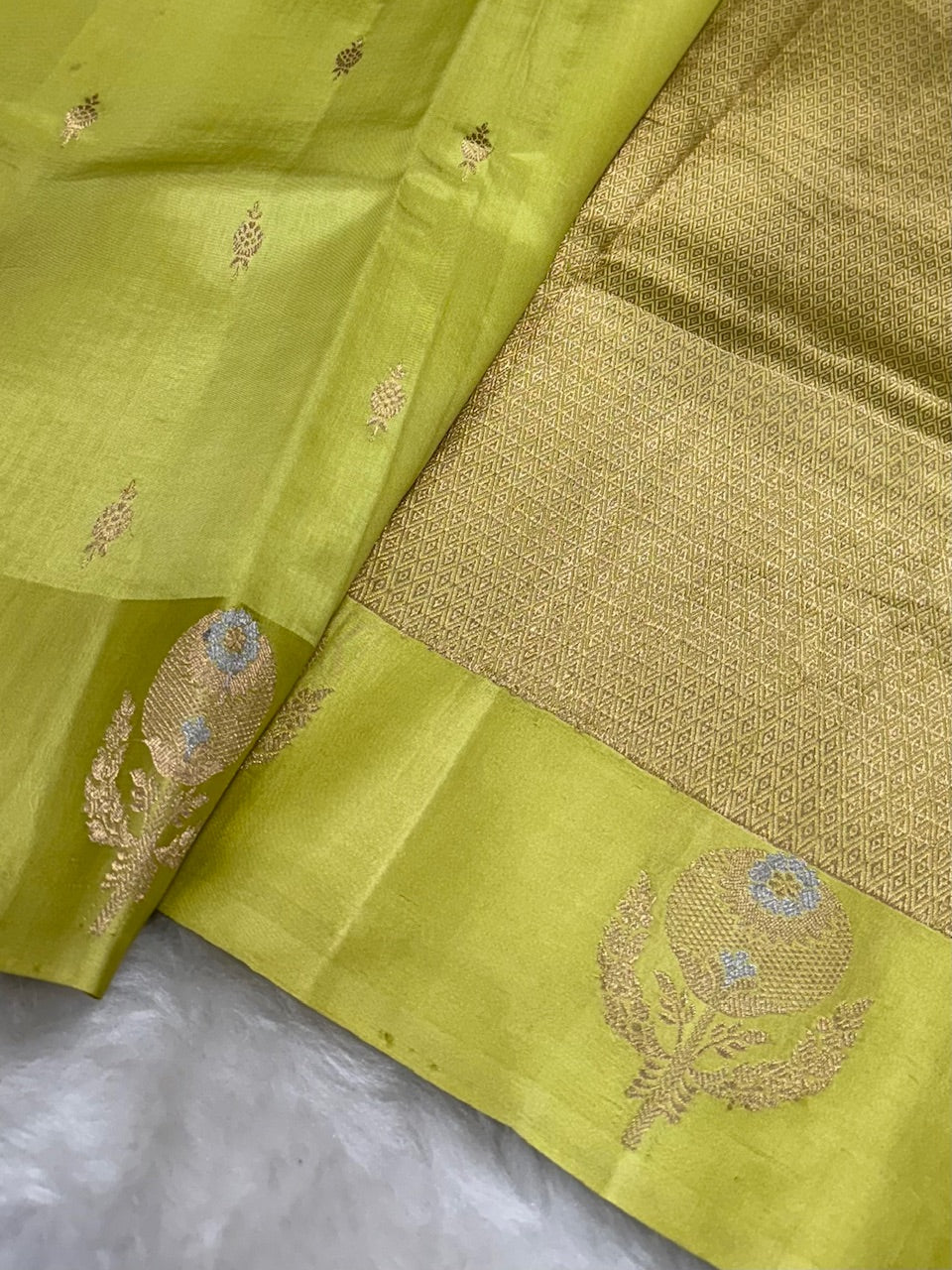 Lime Green Shades Meena Boota Handwoven Raw Mango Silk RM-23