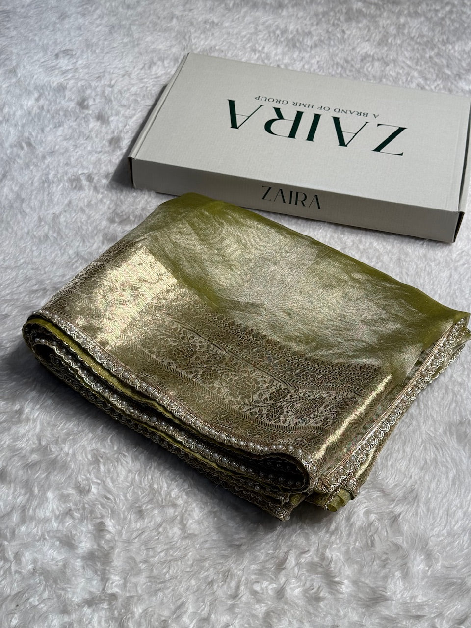 Olive Green Shades Pure Tissue Silk Saree with Brocade Blouse PT-08
