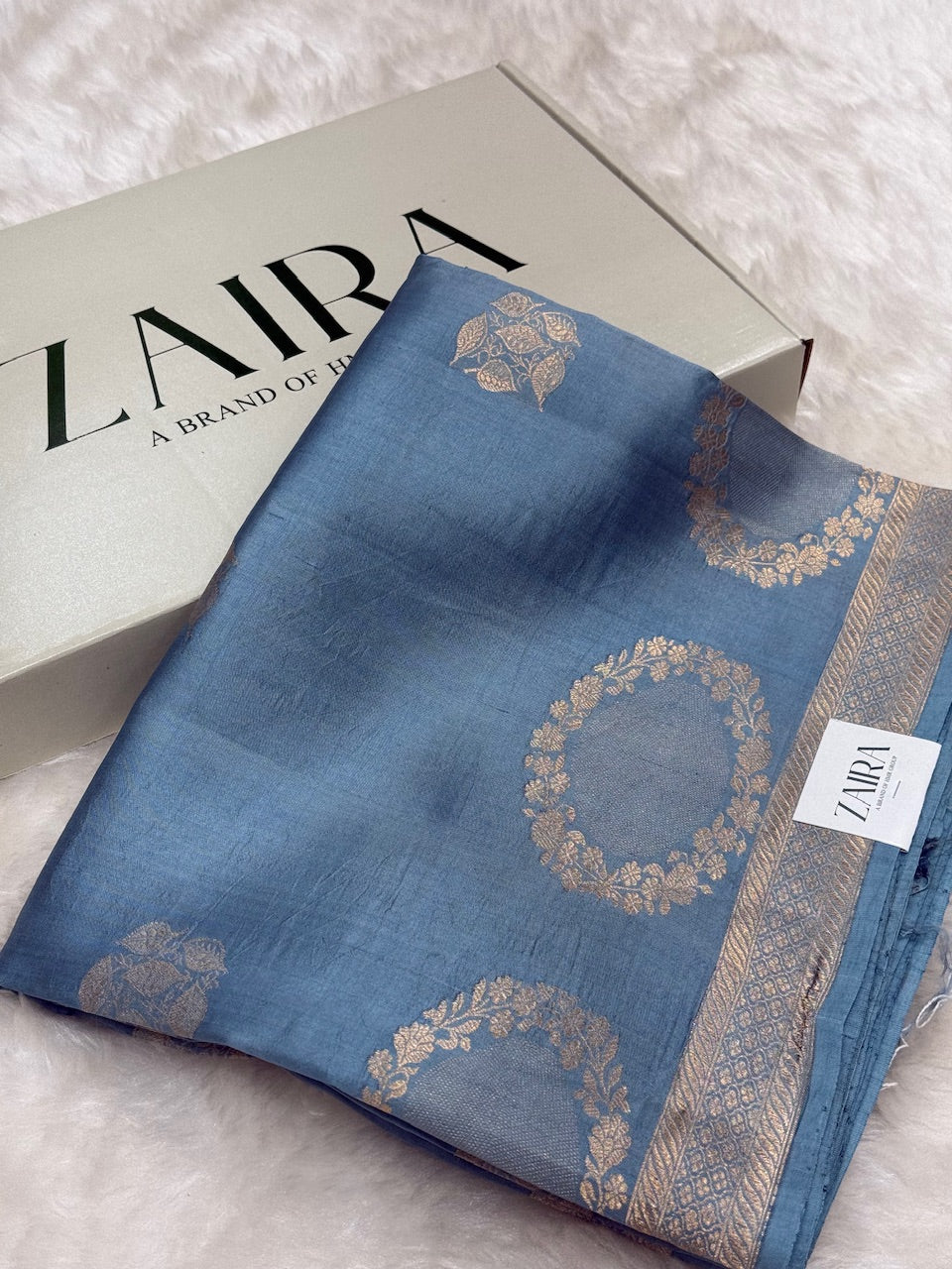 Nile Blue Shades Meena Boota Handwoven Raw Mango Silk RM-34