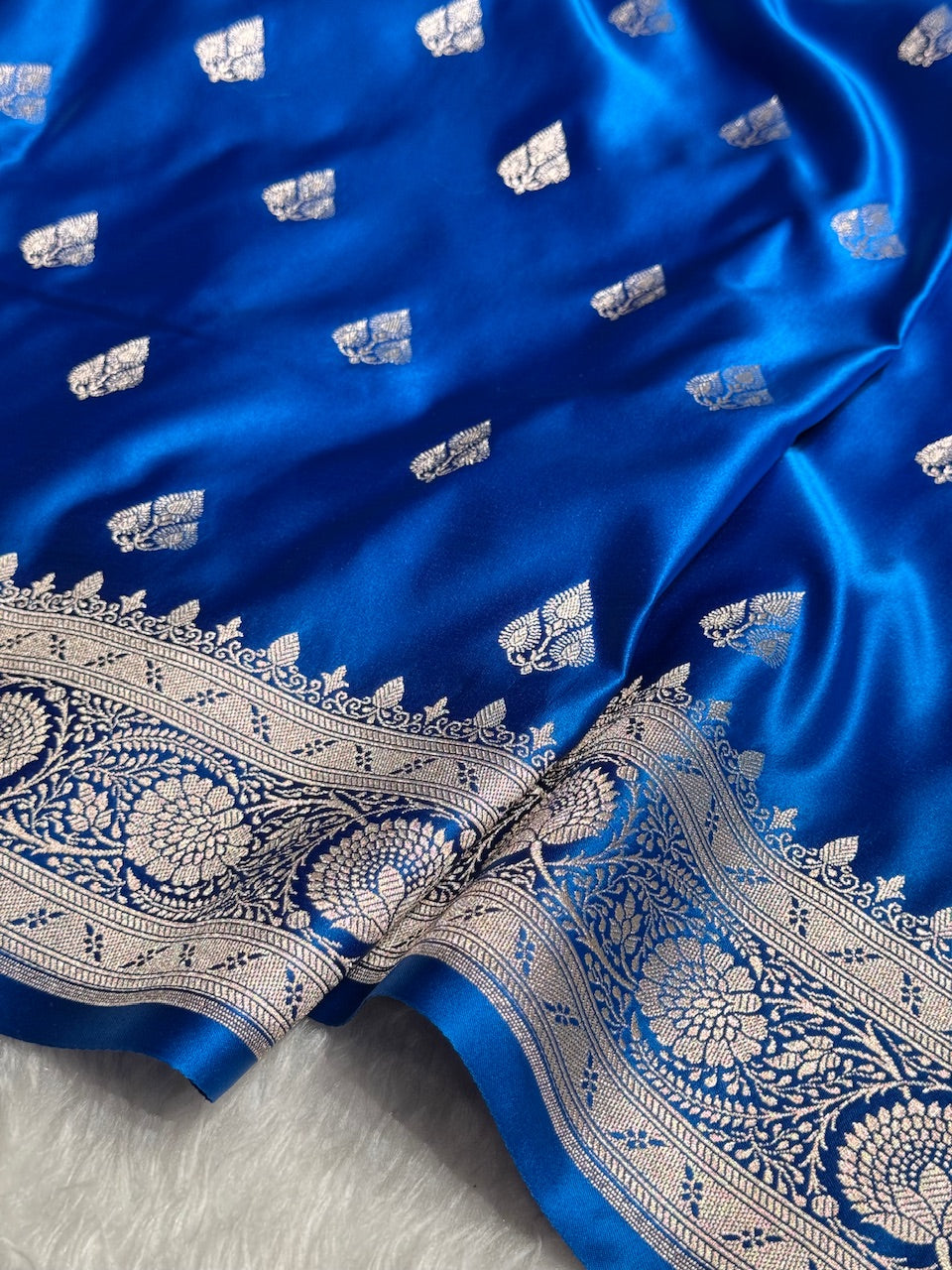 French Blue Banarasi Booti Katan Silk Saree